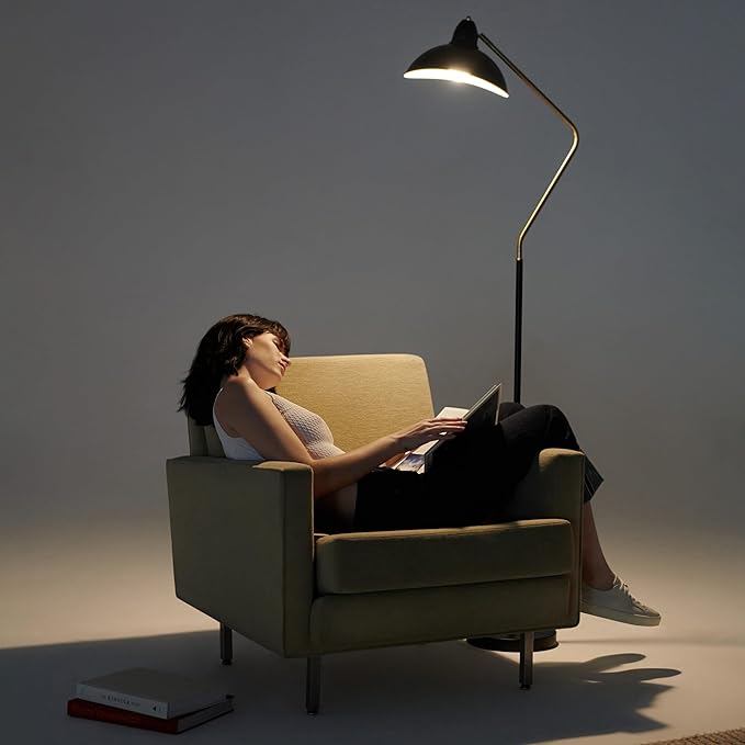 Brightech Swoop LED Floor Lamp, Tall Lamp with Adjustable Head, Modern Floor Reading Lamp for Over Chair, Living Rooms & Offices, Standing Lamp with Heavy Base for Bedrooms, Stunning Living Room Decor - LeafyLoom