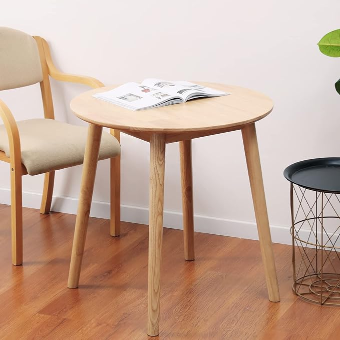 28.3" Small Round Dining Table for 2,Wooden Space-Saving Kitchen Dinner Table Rustic Wood Dining Table Mid Century Modern Kitchen Table - LeafyLoom