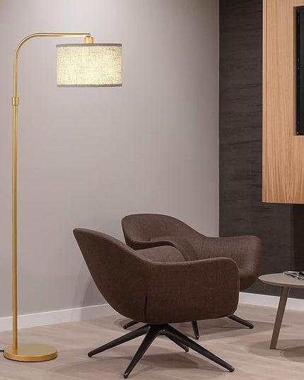 EDISHINE Arc Floor Lamp for Living Room, Modern Standing Lamp with Adjustable Drum Shade, Gold Reading Lamp Corner Light with Foot Switch for Bedroom, Office, Kids Room - LeafyLoom