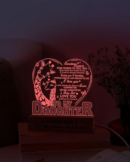 ARTSYWIX Daughter 3D Illusion Lamp with Wooden Base USB Powered Acrylic Night Light, Daughter Gifts from Mom, to My Daughter Lamp, Gift for Girls Women, Gifts for Birthday Graduation Keepsake - LeafyLoom