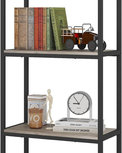 Yusong Bookshelf 4 Tier Arched Bookcase, 71.3" Tall Industrial Open Book Shelves for Living Room, Modern Freestanding Display Shelving Storage Rack Metal Frame, Office, Bedroom, Grey - LeafyLoom