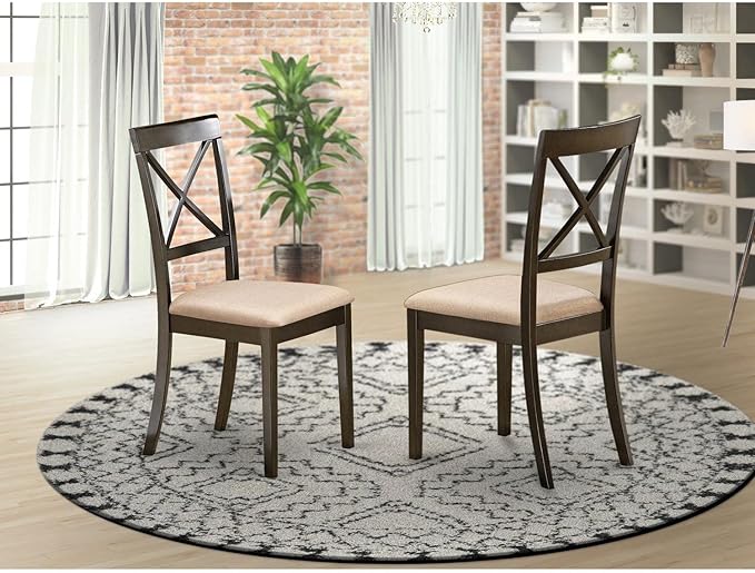 East West Furniture BOC-CAP-C Kitchen Dining Linen Fabric Upholstered Wooden Chairs, Set of 2 - LeafyLoom