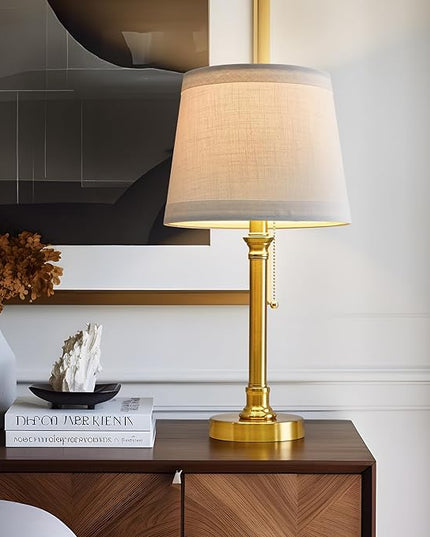 Oneach 19.5'' Gold Table Lamp for Living Room Nightstand Modern Lamps Brass Table Lamp for Bedroom Metal Bedside Lamp with White Drum Shade - LeafyLoom