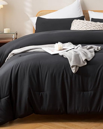 ROSGONIA Comforter Full Size Black for Girls Boys Teens, 3pcs (1 Boho Comforter & 2 Pillowcases), Lightweight Dorm Bedding Soft All Season Bed Set - LeafyLoom