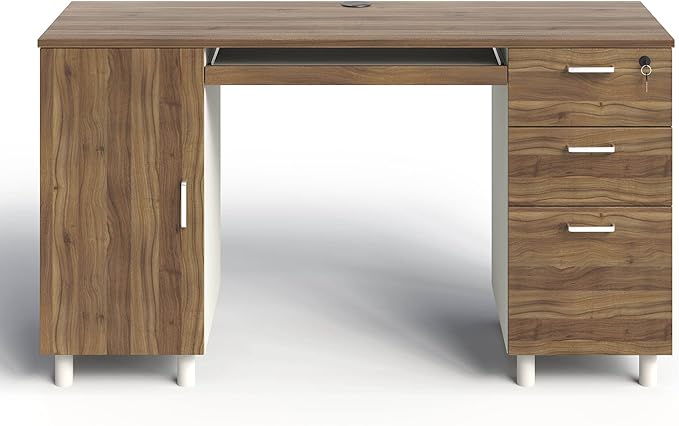 Modern Design By Crafts & comfort Venice Computer Desk - Office Desk with 3 Drawers & CPU Storage Cabinet - Laptop Workstation with Keyboard Tray & Cable Hole - Home & Office Supplies -Cass/White - LeafyLoom