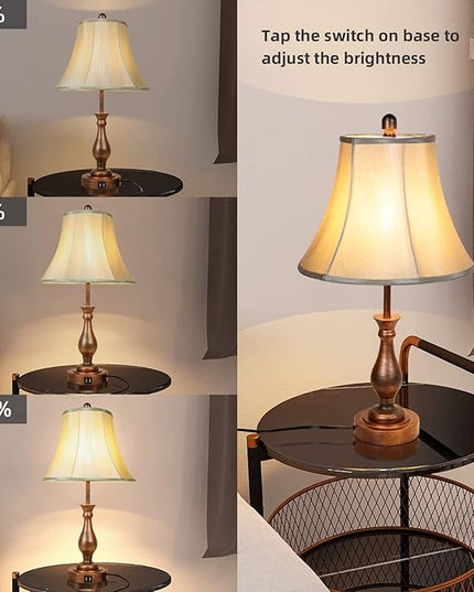 Farmhouse Table Lamp Touch Control 3-Way Dimmable Table Lamp, Modern Nightstand Lamp with 2 USB Port Bedside Desk Lamp with Fabric Shade for Living Room Bedroom Hotel (Pack-001) - LeafyLoom