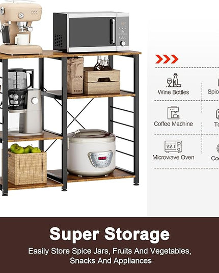 soges Kitchen Standing Baker's Rack, Utility Microwave Oven Stand, Multi-layers Kitchen Storage Cart Workstation Shelf, Coffee Cart, Rustic Brown - LeafyLoom