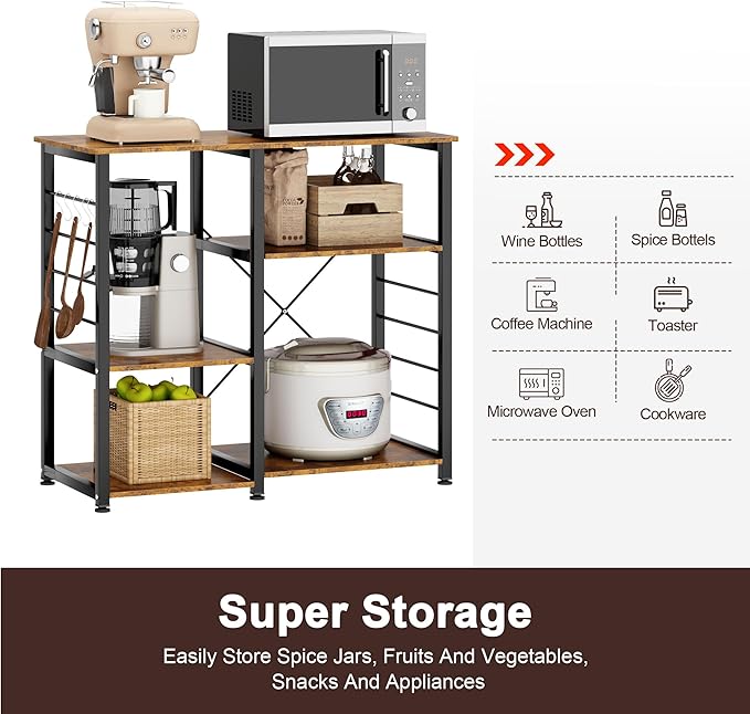 soges Kitchen Standing Baker's Rack, Utility Microwave Oven Stand, Multi-layers Kitchen Storage Cart Workstation Shelf, Coffee Cart, Rustic Brown - LeafyLoom