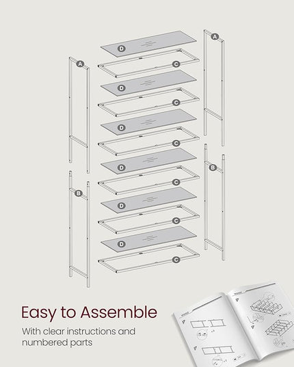 VASAGLE Bookcase, 6-Tier Bookshelf, Slim Shelving Unit for Bedroom, Bathroom, Home Office, Tempered Glass, Steel Frame, Ink Black and Slate Gray ULGT503G01 - LeafyLoom