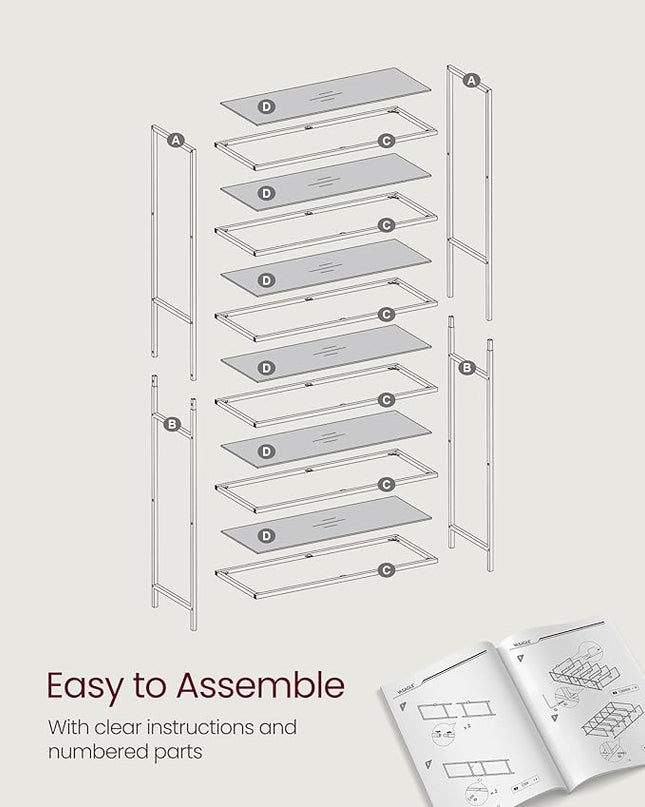 VASAGLE Bookcase, 6-Tier Bookshelf, Slim Shelving Unit for Bedroom, Bathroom, Home Office, Tempered Glass, Steel Frame, Ink Black and Slate Gray ULGT503G01 - LeafyLoom