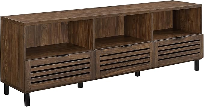 Walker Edison Modern Slatted Wood TV Stand for TV's up to 80" Universal TV Stand for Flat Screen Living Room Storage Cabinets and Shelves Entertainment Center, 70 Inch, Dark Walnut - LeafyLoom