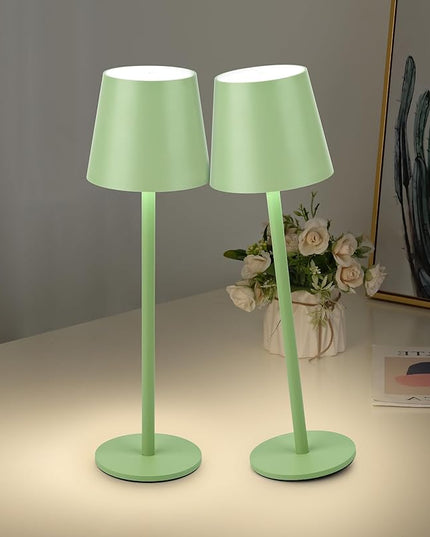 2Pack Cordless Table Lamp, 5200mAh IP54 Waterproof Rechargeable Battery Desk Lamp, 3 Color Stepless Dimming Up，Battery Operated Lamp for Kitchen/Outdoor/Restaurant/Camping (Glass Green) - LeafyLoom