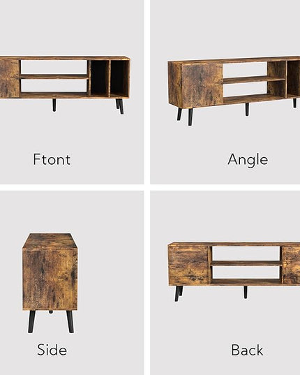 Yusong TV Stand for 55/65 inch TV, Mid Century Modern TV Console Table, Media Entertainment Center with Storage for Living Room Bedroom, Wood TV Cabinet, Rustic Brown - LeafyLoom
