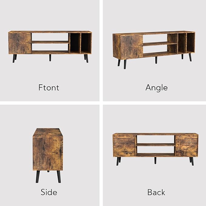 Yusong TV Stand for 55/65 inch TV, Mid Century Modern TV Console Table, Media Entertainment Center with Storage for Living Room Bedroom, Wood TV Cabinet, Rustic Brown - LeafyLoom