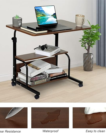 Portable Rolling Desk Adjustable Laptop Desk Small Standing Desk Home Office Desks for Small Spaces Table, 31.5" Brown Uplift Study Desk Mobile Computer Work Desk on Wheels - LeafyLoom