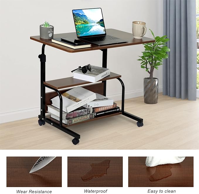 Portable Rolling Desk Adjustable Laptop Desk Small Standing Desk Home Office Desks for Small Spaces Table, 31.5" Brown Uplift Study Desk Mobile Computer Work Desk on Wheels - LeafyLoom