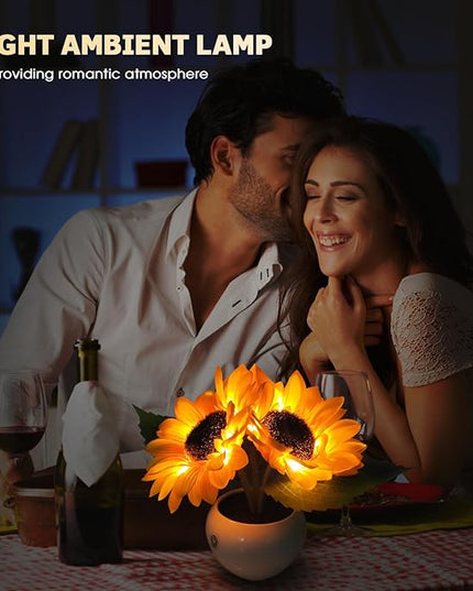 Rechargeable Sunflower Table Lamp - LED Artificial Flowers Desktop Lamp Night Light with Porcelain Vase, Cordless Touch Lamp for Bedroom Living Room Desk Decor, Birthday Gift for Her Girl Mom - LeafyLoom
