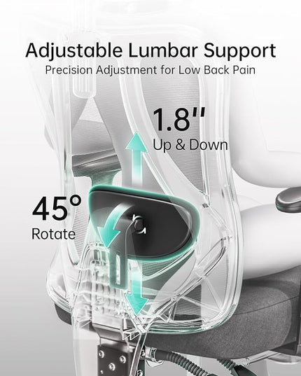 Hbada P3 Ergonnomic Office Chair with 2D Adjustable Lumbar Support, Office Chair with Adjustable Headrest and Armrest, 145° Stepless Tilt Function, Thick Seat Cushion, Black(No Footrest) - LeafyLoom