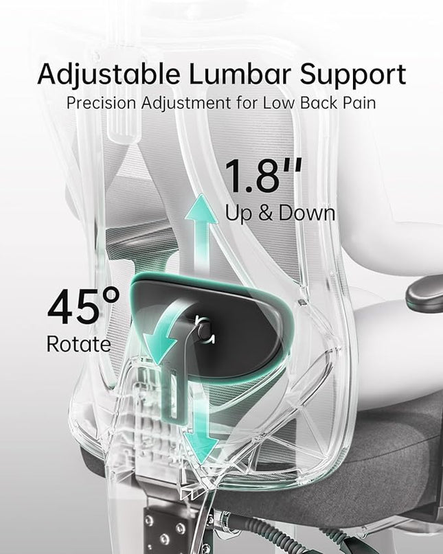 Hbada P3 Ergonnomic Office Chair with 2D Adjustable Lumbar Support, Office Chair with Adjustable Headrest and Armrest, 145° Stepless Tilt Function, Thick Seat Cushion, Black(No Footrest) - LeafyLoom