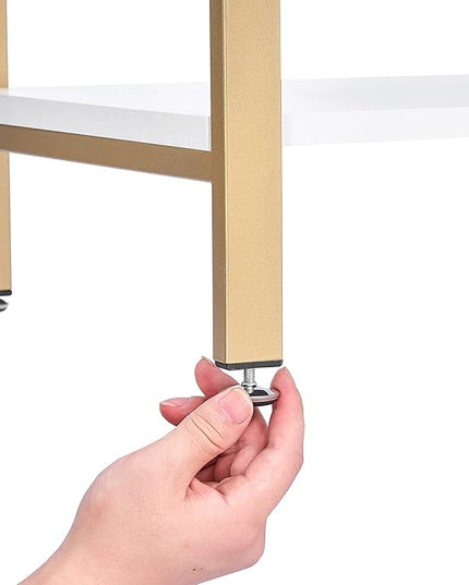 BEWISHOME 3 Tier Bookshelf, Modern Small Book Shelf for Small Spaces, White Gold Wooden Shelves for Bedroom Living Room and Home Office, 13.78" D x 24.12" W x 37.09" H, JCJ42M - LeafyLoom