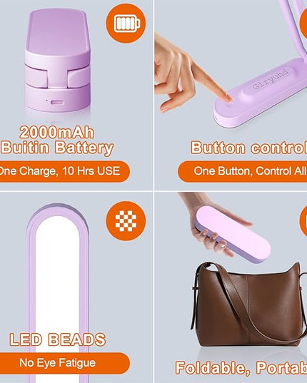 LED Desk Lamp for Office Home & Battery Operated Lamp Rechargeable Lamp Foldable & Portable Light, LED Desk Light Strip, 3 Brightness Dimmable Small Desk Lamp Wireless Reading Lamp - LeafyLoom