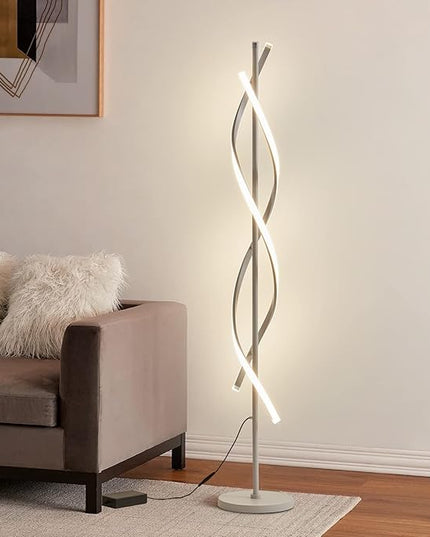 LED Floor Lamps for Living Room,Spiral Modern Floor Lamp with Remote Control 60 Inch Dimmable White Floor Lamp 48W Standing Lamp with Timer 3 Color Temperature Corner Floor Lamp for Bedroom - LeafyLoom