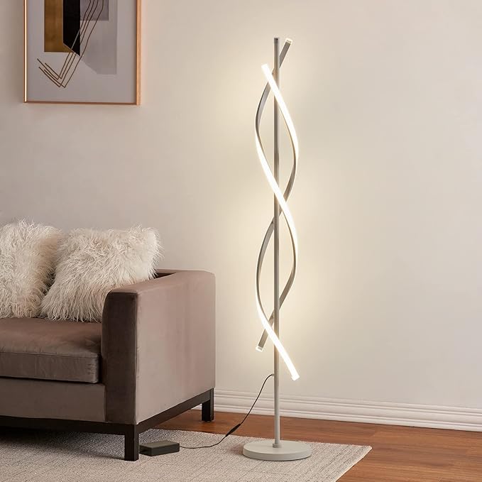 LED Floor Lamps for Living Room,Spiral Modern Floor Lamp with Remote Control 60 Inch Dimmable White Floor Lamp 48W Standing Lamp with Timer 3 Color Temperature Corner Floor Lamp for Bedroom - LeafyLoom