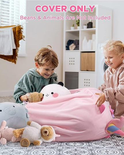 GAGAKU Stuffed Animal Bean Bag Cover Toy Storage, 24 Inches Kids Bean Bag Chair Cover ONLY Pink Unicorn Large Zipper Bean Bag for Organizing Kids Plush Toys Home Supplies (Cover Only) - LeafyLoom