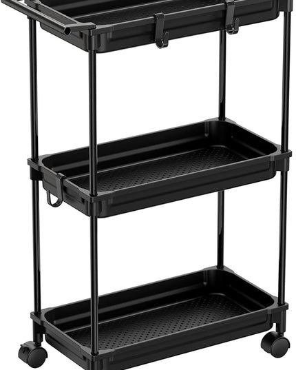 SimpleHouseware Standard 3-Tier Slim Rolling Storage Cart, Black - LeafyLoom