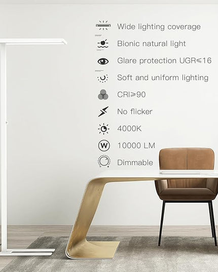 STERREN 76" Led Floor Lamp,80W White Modern Free-Standing Lamp,10000LM Dimmable Eye-Care Tall Reading Lamp for Reading Study Room,Office,Meeting Room,4000K Natural Daylight - LeafyLoom