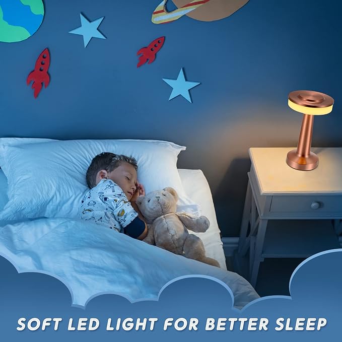Set of 8 LED Portable Cordless Table Lamp with Touch Sensor 3 Color Stepless Dimming Rechargeable Battery up to 15 Hours Cordless Lamp Table Light Wireless Lamp for Kids Nursery (Rose Gold) - LeafyLoom