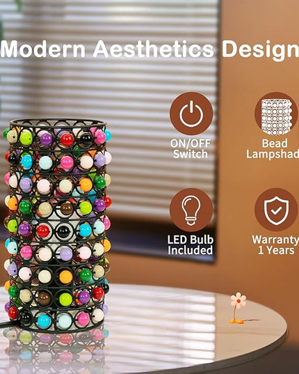 Colorful Beads Table Lamp-Cute Lamp for Girls Room, Unique Lampshade, Bulb Included - LeafyLoom