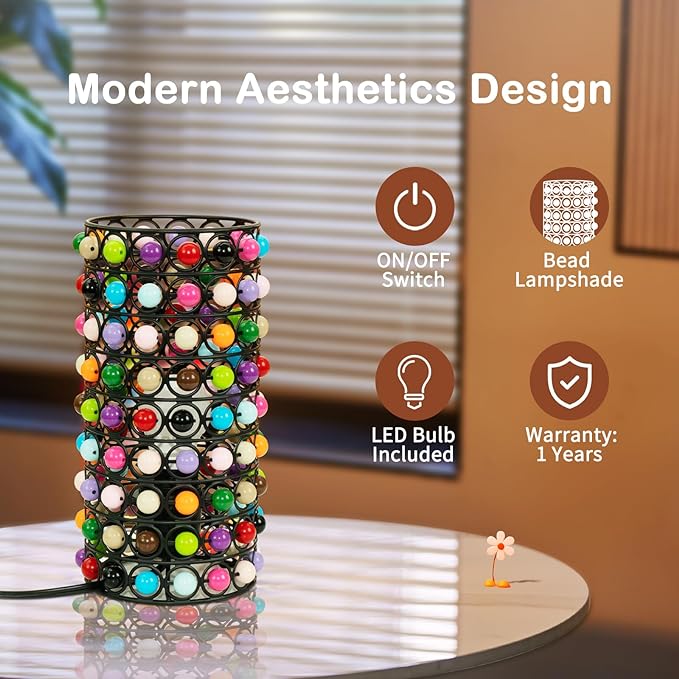 Colorful Beads Table Lamp-Cute Lamp for Girls Room, Unique Lampshade, Bulb Included - LeafyLoom