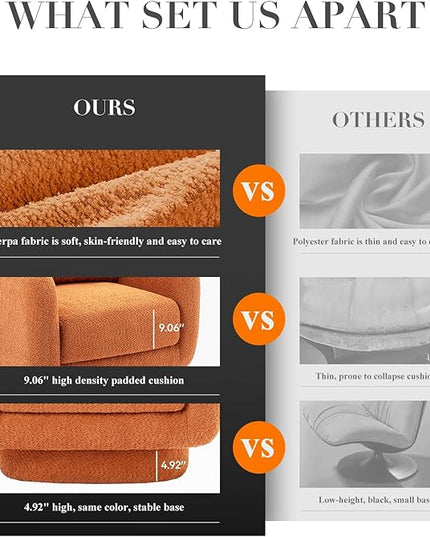 COLAMY Swivel Accent Chairs Set of 2, 32Inches Wide Upholstered Armchair with Plush Back Pillow for Living Room, Modern Sofa Corner Chair for Nursery/Living Room/Bedroom-Orange - LeafyLoom