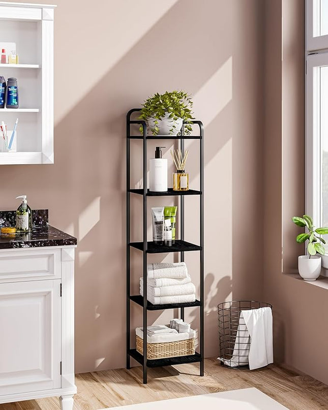 Bookcase Bookshelf, Narrow Book Shelf, Industrial Coner Shelf Storage Organizer, Slim Shelving Unit for Home Office, Living Room, Bedroom, Kitchen, 5-Tier Black BC24504B - LeafyLoom