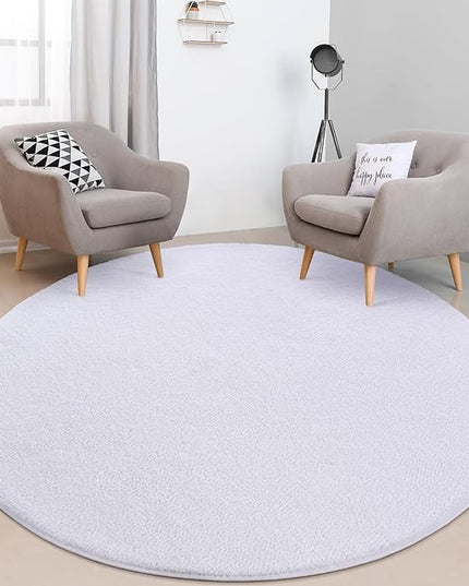 Round Area Rugs for Bedroom Living Room, 4x4 White Super Soft Comfy Thickened Memory-Foam Indoor Circle Carpets, Modern Aesthetic Minimalist Carpet for Boys Girls Adults Nursery Home Décor - LeafyLoom