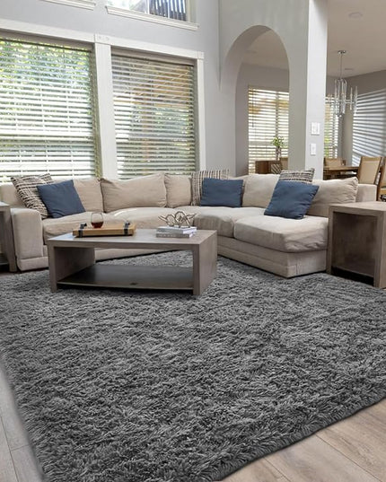 Ophanie Machine Washable Upgrade 8x10 Rugs for Living Room, Grey, Fluffy Shaggy Soft Area Rug, Gray Non-Slip Indoor Floor Carpet for Bedroom, Kids Baby Boys Teen Dorm Home Decor Aesthetic, Nursery - LeafyLoom