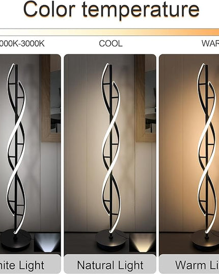 Spiral Floor Lamp 53 inch, with Remote Control Three Color Dimmable Standing Lamps, Modern Creative Pole Lamp, 36W Floor Lamps for Living Room, Bedroom, Office, Study Light（Black） - LeafyLoom