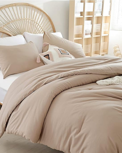 Queen Comforter Set Ultra Soft Microfiber Bed Comforter Set Boho and Luxury 3PC Taupe, with 2Pillowcases Lightweight All Season for Women and Men - LeafyLoom