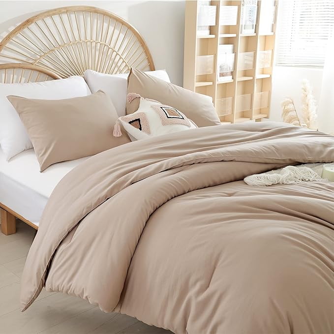 Queen Comforter Set Ultra Soft Microfiber Bed Comforter Set Boho and Luxury 3PC Taupe, with 2Pillowcases Lightweight All Season for Women and Men - LeafyLoom