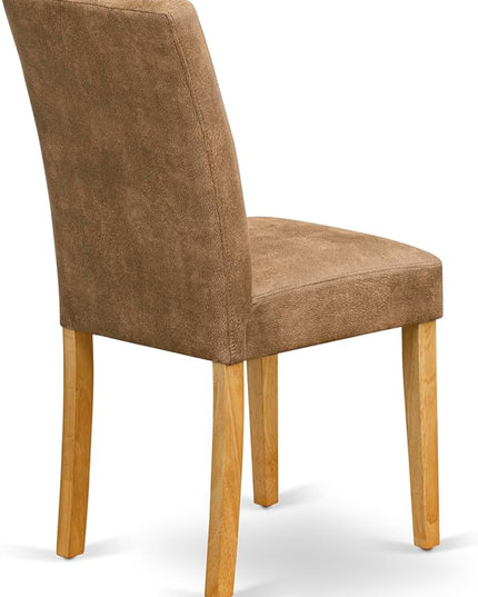 East West Furniture ANAS3-OAK-28 Antique 3 Piece Modern Set consists Room Table and 2 Brown Textured Faux Leather Upholstered Dining Chairs, Oak, 36x36 Inch - LeafyLoom