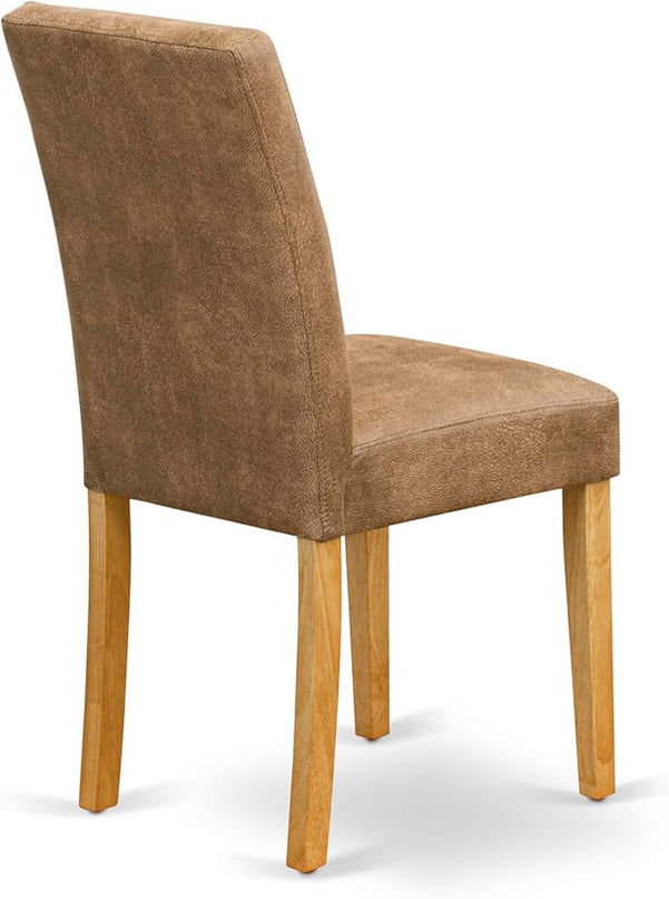 East West Furniture ANAS3-OAK-28 Antique 3 Piece Modern Set consists Room Table and 2 Brown Textured Faux Leather Upholstered Dining Chairs, Oak, 36x36 Inch - LeafyLoom