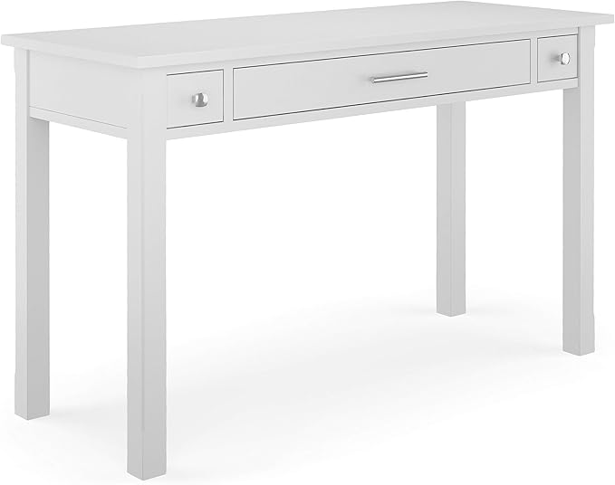 SIMPLIHOME Avalon SOLID WOOD Contemporary 47 Inch Wide Writing Desk in White, For the Office Desk, Writing Table, Workstation and Study Table - LeafyLoom