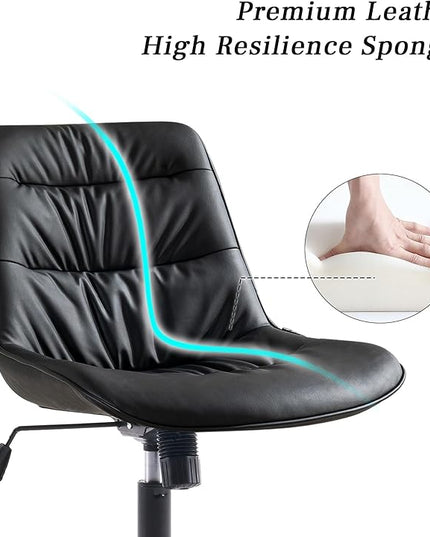Kidol & Shellder Armless Office Chair Desk Chair Comfy Makeup Vanity Chair with Back Ergonomic Swivel Chair Home Office Desk Chairs with Wheels Rolling Computer Chair Bedroom Accent Chair(Black) - LeafyLoom