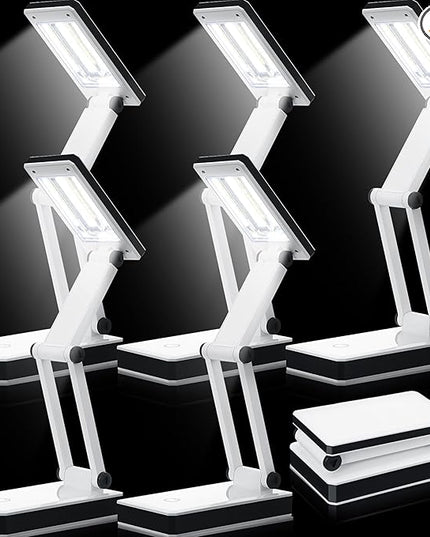 6 Pcs Foldable LED Desk Lamp with USB 3 Adjustable Brightness Portable Rechargeable Light Folding 240 Lumens Touch Control Table Lamp for Travel Reading Home Office, Battery and USB Powered - LeafyLoom