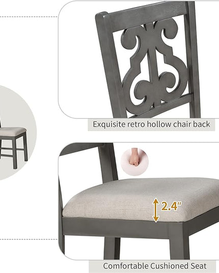 NicBex Dining Room Table Set for 4 Dining Table with Chairs 5-Piece Round Dining Table and 4 Fabric Chairs with Special-Shaped Table Legs and Storage Shelf, Gray - LeafyLoom