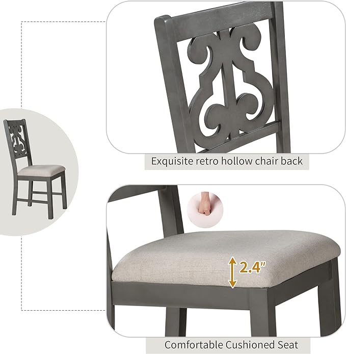 NicBex Dining Room Table Set for 4 Dining Table with Chairs 5-Piece Round Dining Table and 4 Fabric Chairs with Special-Shaped Table Legs and Storage Shelf, Gray - LeafyLoom