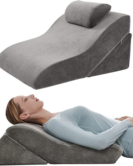 Axelrod Bed Wedge Pillow Set Foam | Adjustable Pillows for Back, Leg and Knee Pain Relief | Post Surgery Ortho Pillow – Anti Snoring, Heartburn, Acid Reflux & GERD- Grey - LeafyLoom