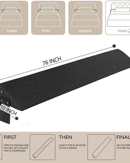 Bed Wedge Pillow,Headboard Pillow,Mattress Wedge,Close The Gap (0-8") Between Your Mattress and Headboard,Bed Gap Filler (Grey, King) - LeafyLoom