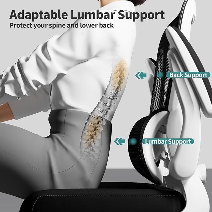 Office Chair - Ergonomic Desk Chair with Adjustable Lumbar Support, Mesh Computer Chair, Executive Chair for Home Office Comfortable Lumbar Support (White+Black) - LeafyLoom